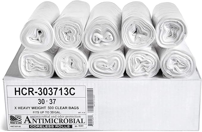 Aluf Plastics HCR-303713C High Density Star Sealed Coreless Roll Bags, 30 gal