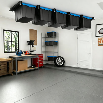 Dedomy Heavy Duty Garage Ceiling Storage Rack System, Overhead Bin Slide Track Rails for 7 Bins (8 Pack), Adjustable Tote Hanger, 176 Lbs Capacity Steel