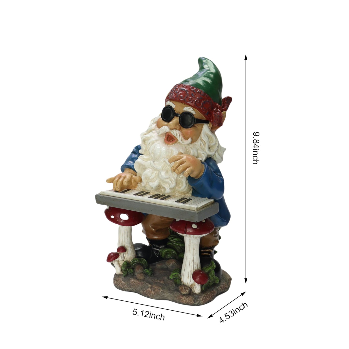 Nature's Mark Rock n Roll Gnome in a Band Palying Keyboard Resin Statue Figurine Home Garden Decorative Accent Décor (10" H)