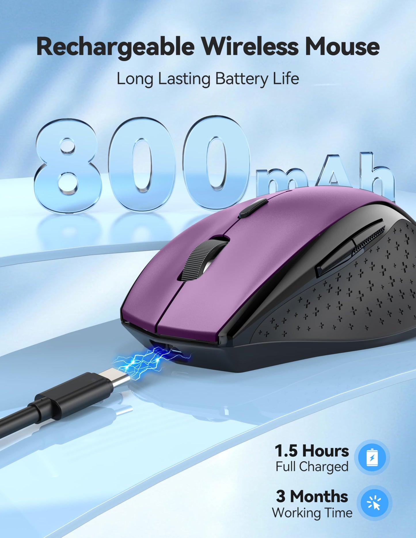 TECKNET Wireless Mouse Rechargeable,Mouse for Laptop Computer,2.4G USB Computer Mice Wireless,6 Button 6400 DPI Ergonomic Silent Mice,Portable Cordless Travel Mice-Wide Compatibility
