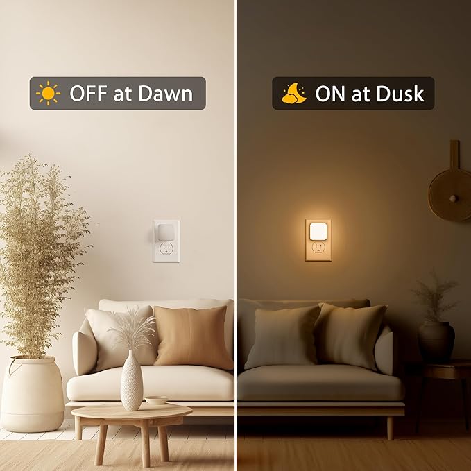 LED Night Light Plug into Wall, 2 Pack, Nightlights With Light Sensor Dusk to Dawn, 0.3W Square Plug in Night Lights for Kids, 3000K Warm White Night Light for Travel Bathroom Bedroom Kitchen