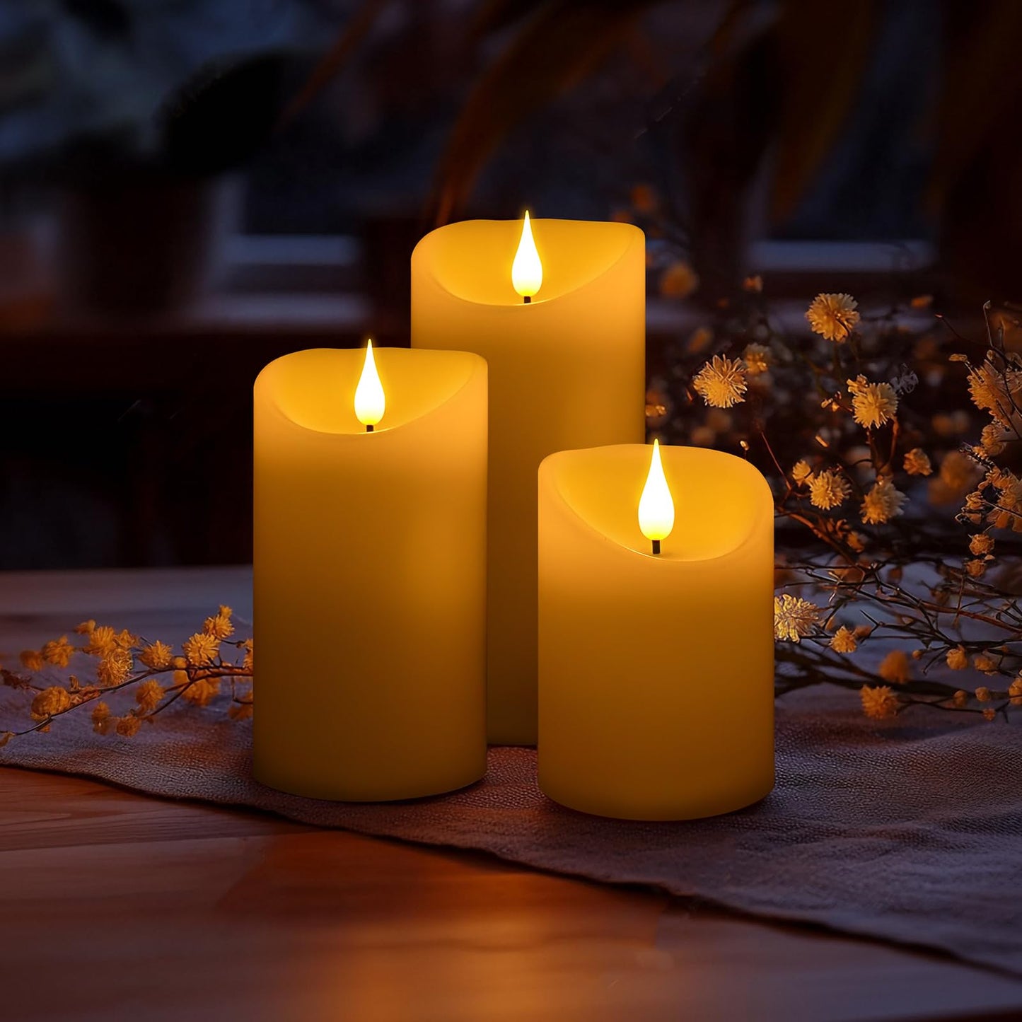 Rechargeable Candles with Remote - LED Pillar Candles with USB Charging Cable, Real Wax Flameless Candles for Lantern Romantic Home Decor, Φ 3" H 4" 6", 3 Pack for Halloween Decor