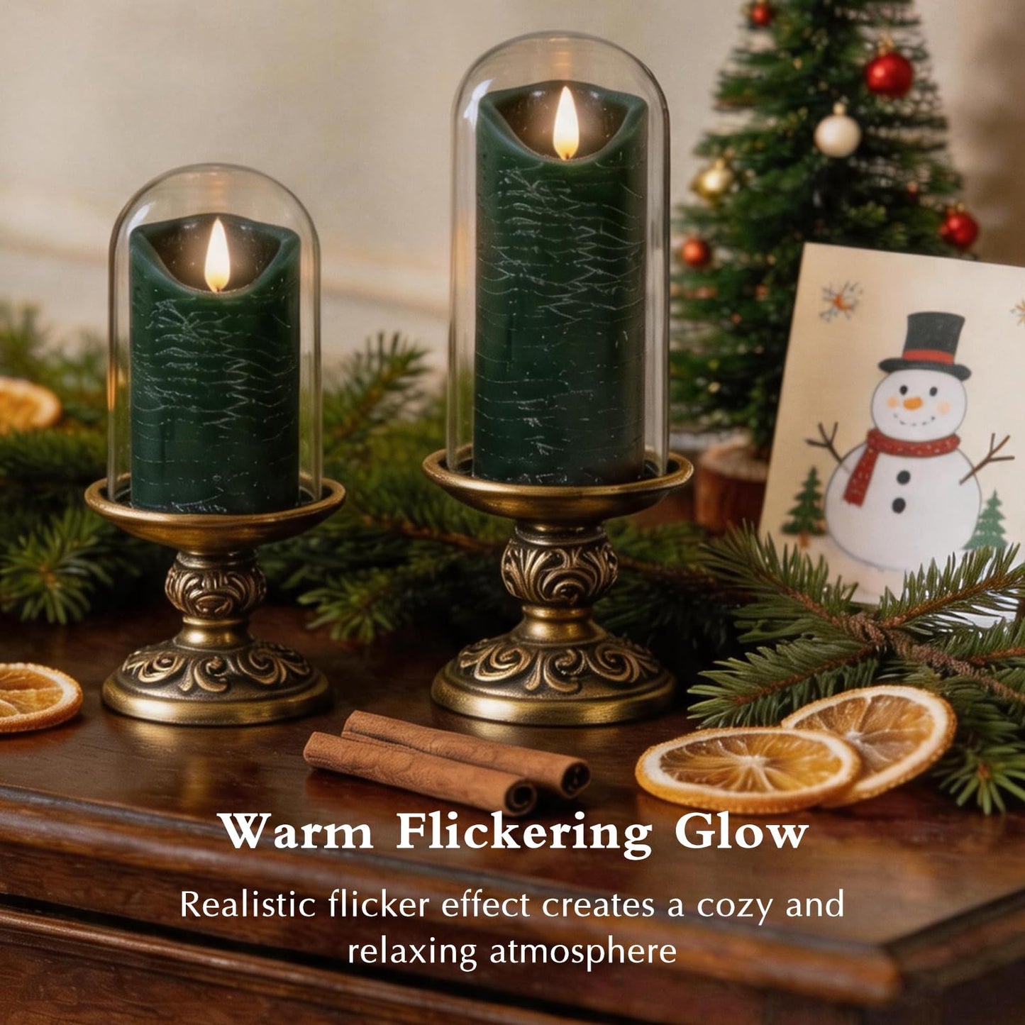 PinnWaa LED Candles with Timer Remote Control, Battery Operate Flameless Real Wax Flickering Wick Candle, Wedding Dinner Holiday Decor Candle, Halloween Christmas Gift LED Candles (5 Pack, Green)