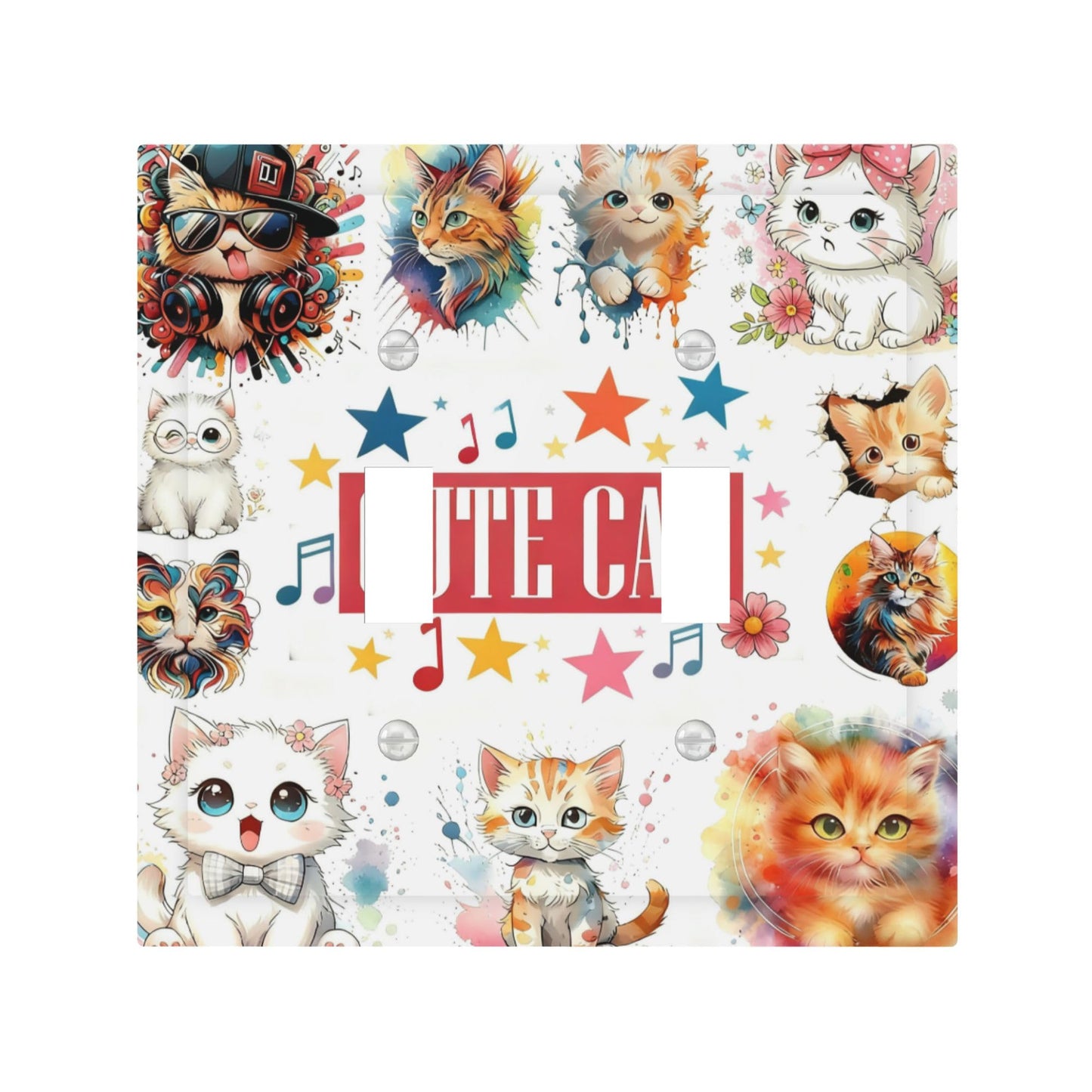 Decorative Art Light Switch Covers Cat & Melody2 Gang Double Toggle Wall Plate Decorative Switchcover Electrical Switchplate for Home Decor