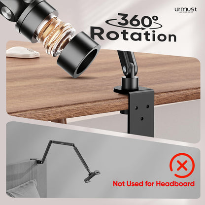 Urmust Tablet Stand for Desk, Adjustable iPad Holder for Bed, 360° Rotation, Sturdy Aluminum Tablet Arm Mount for 4.7"-15.6" iPad Pro/Air/Mini, iPhone, Galaxy Tab, for Kitchen, Work, Video Call