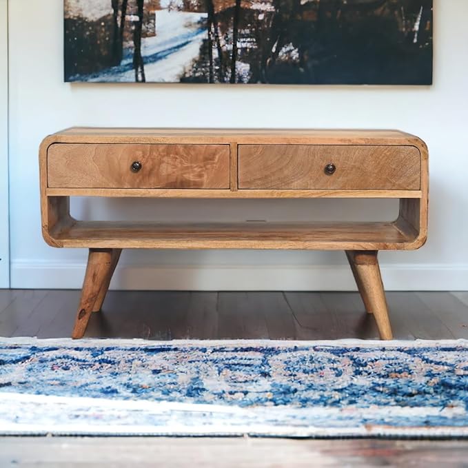 Reverse Curve Oak ish Media Unit