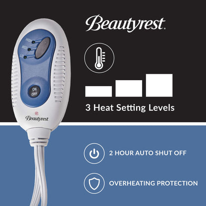 Beautyrest Zuri Reversible Faux Fur to Mink Electric Blanket, Auto Shut Off, Virtually Zero EMF, Multi Heat Setting, UL Certified, Machine Washable, Natural Marble Throw 50x70