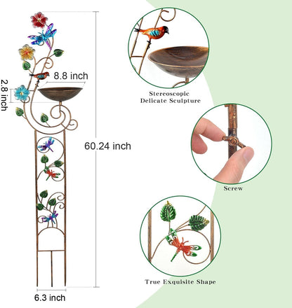 YADOOLIFE 57” Bird Bath with Garden Trellis for Climbing Plants Outdoor, Small Decorative Trellises Metal Birdbath Bird Baths, 1 Piece (Dragonfly)
