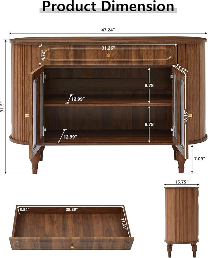 XUZENEST 47'' Fluted Sideboard Buffer Cabinet