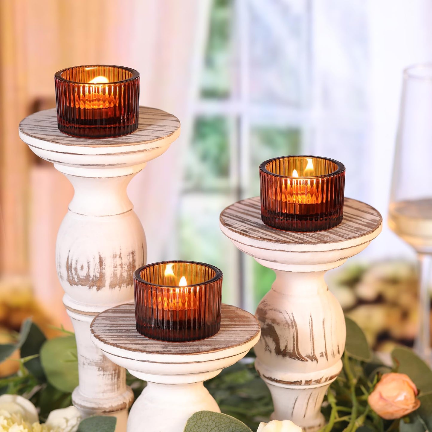 Lanttu 12 Pcs Amber Tealight Candle Holder 2" x 1.4"