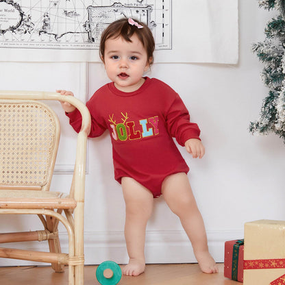 FOCUSNORM Baby Girl Christmas Outfit Christmas Long Sleeve Romper Toddler Sweater Romper My First Christmas Baby Girl Outfit (Red K, 0-3 Months)