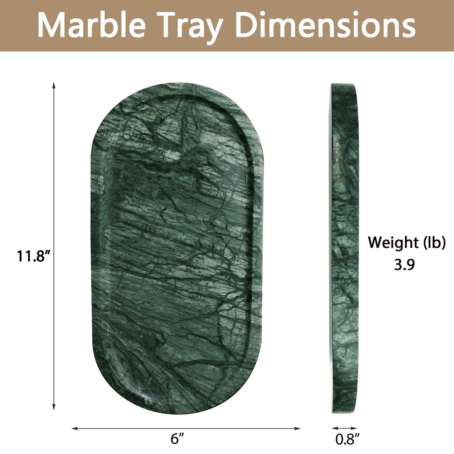 YMXYJM Genuine Real Natural Marble Tray for Bathroom, Luxury Indian Green Stone Vanity Tray, Decorative Oval Trays for Countertop Storage Organizer, Dresser, Kitchen, Home Decor, 11.8" x 6", Green