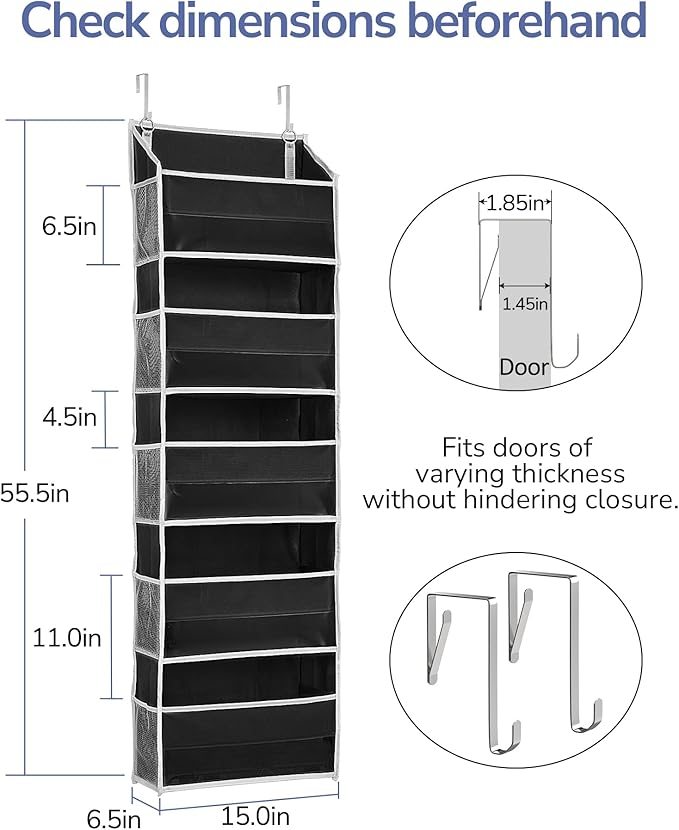 ULG 1 Pack Over The Door Organizer – 5 Shelf Door Organizer Hanging & 10 Side