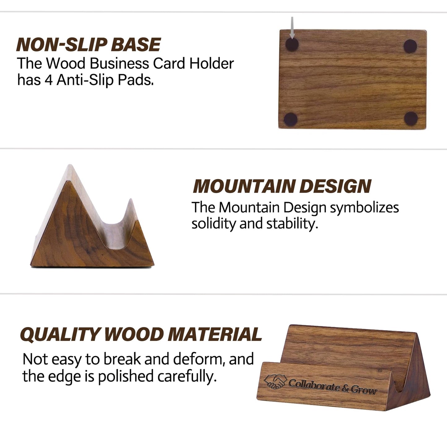 HJX Personalized Business Card Holder Desk - Wood Business Card Case Holder,Engraved Collaborate & Grow Business Card Display Gifts for Men Women (Walnut-T) (Walnut-A)