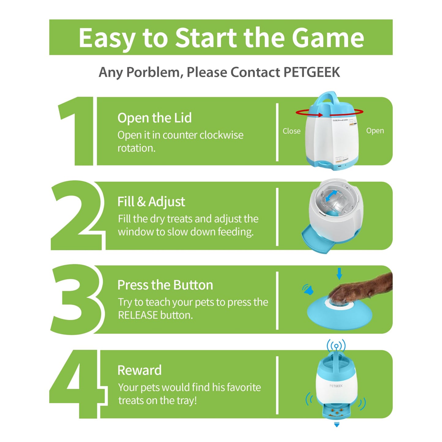 PETGEEK Dog Food Dispenser Toy, Treat Dispensing Dog Toys for IQ Training, Interactive Puzzle Toys to Keep Them Busy, 3000mAh USB Rechargeable Pet Treat Dispenser with Push Remote Button, 400ml