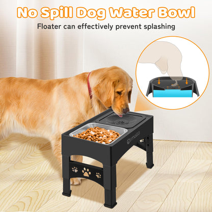 Ormalla Elevated Dog Bowls with No Spill Dog Water Bowl, Raised Stainless Steel Dog Food Bowl for Large Medium Small Dogs, Non-Slip Dog Bowl Stand, 4 Heights 3.7", 8.5", 10.1", 11.7",Black