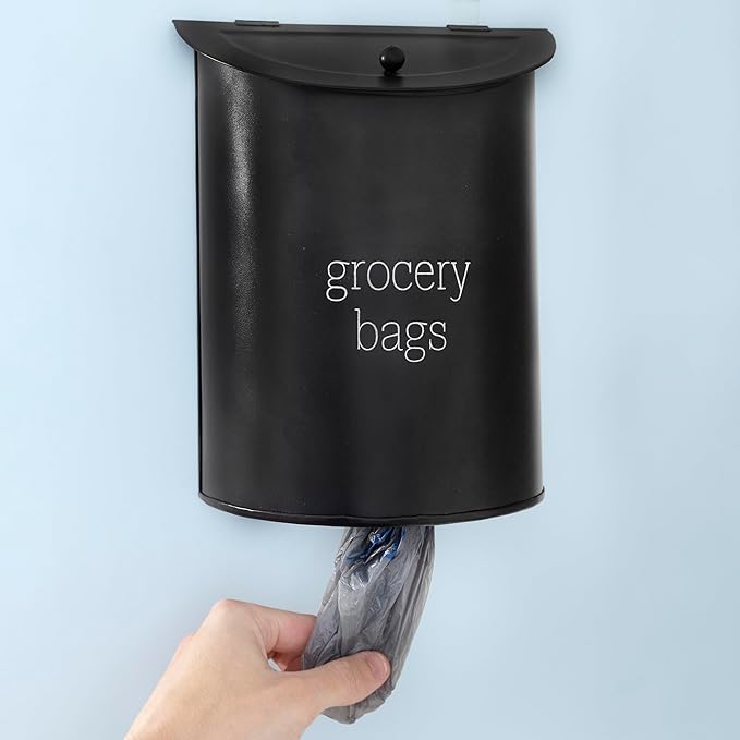 AuldHome Design Enamelware Grocery Bag Holder; Wall-Mounted Modern Farmhouse