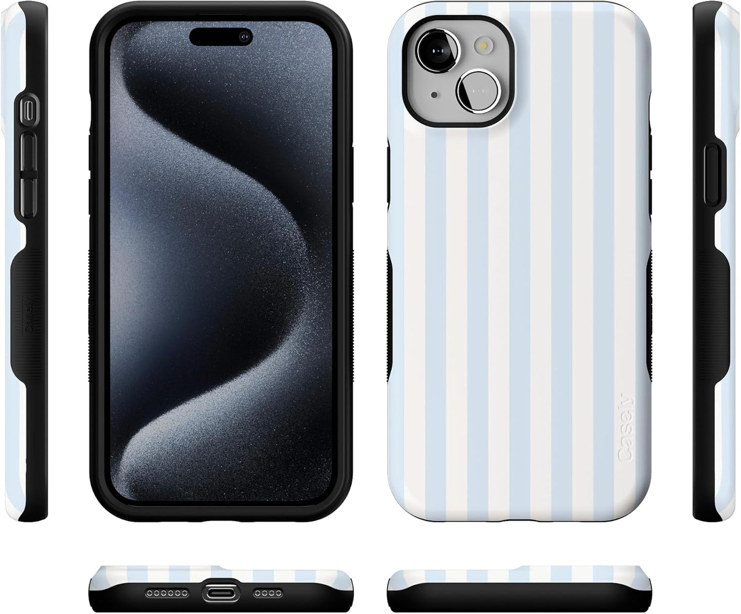 Casely iPhone 15 Case | Blue Stripes | Sunday Best | Compatible with MagSafe | Bold Protective Design