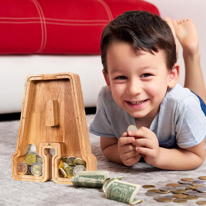 SummiDate Wooden Letter Money Box for Kids, Personalised Piggy Bank for Boys Girls Toddler, Alphabet A Money Banks| Coin Bank Birthday Gift for Kids|Children's Gift(Initial-A)