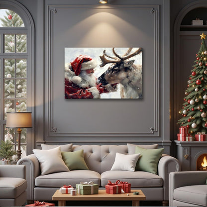 Santa's Reindeer Framed Christmas Canvas Wall Art for Living Room, Winter Pictures Wall Decor Canvas Prints for Bedroom, Santa Christmas Gifts, 8x12 Poster Artwork for Wall Decorations