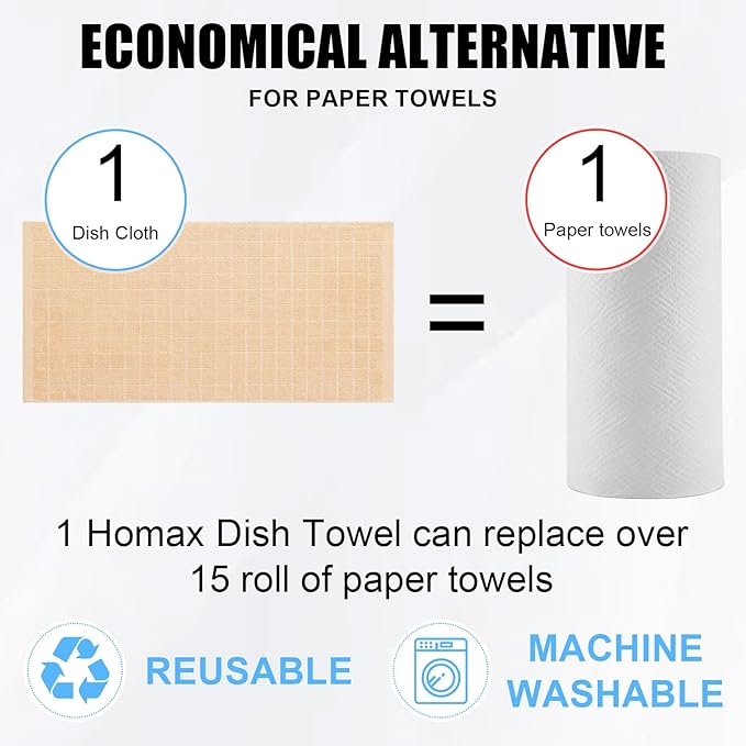 Homaxy 100% Cotton Terry Kitchen Towels, Checkered Designed, Soft and Super