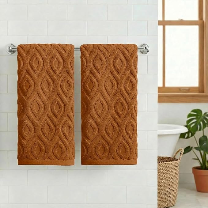 Artoid Mode 2 Pcs Caramel 3D Diamond Grid Jacquard Hand Towels