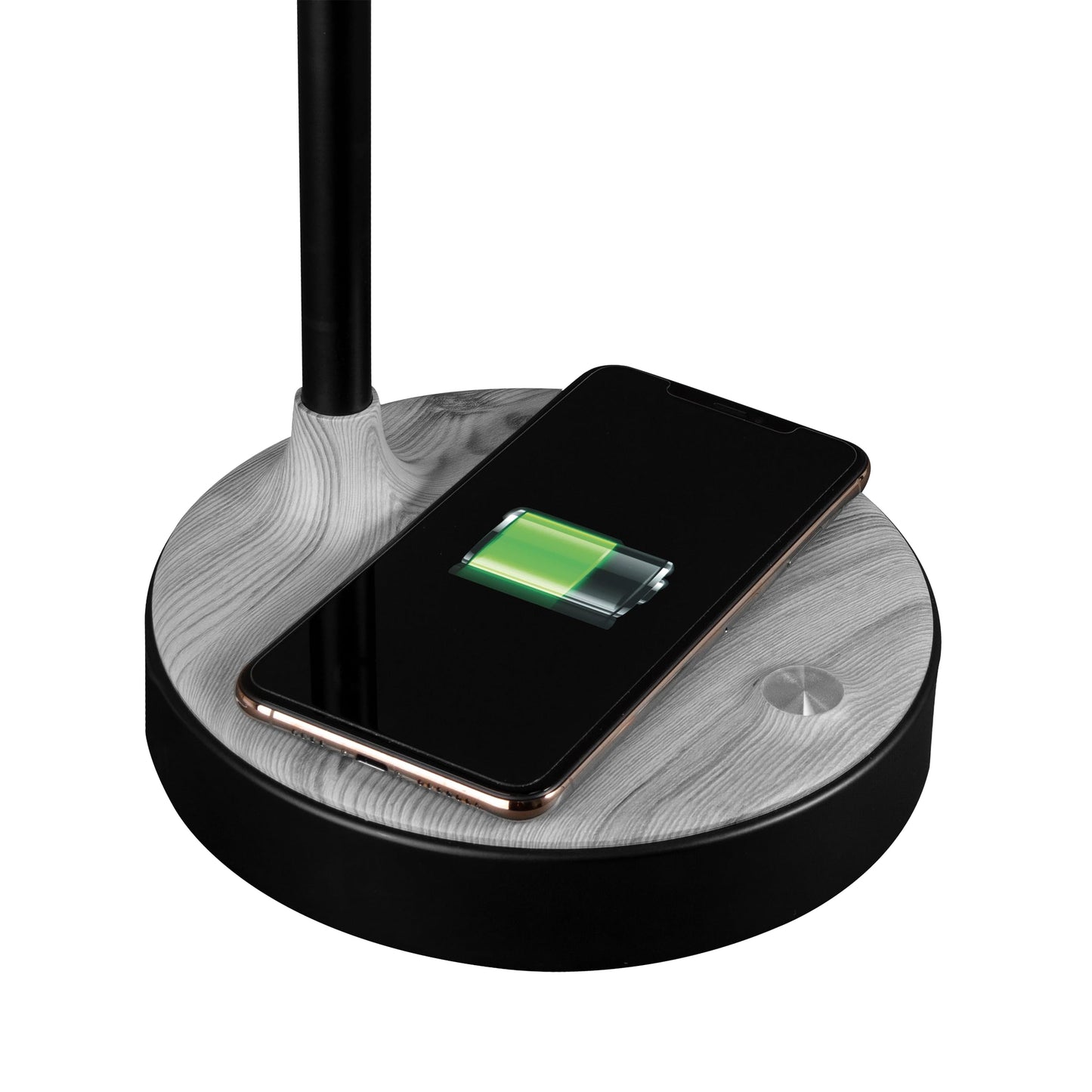 OttLite Wellness Series Wireless Charging LED Table Lamp, Black with Grey Woodgrain Accents,Touch Activated Controls, Flexible Neck, ClearSun LED Light, for Work, Study, Reading…