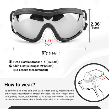 NAMSAN Dog Goggles Medium to Large Dog UV Sunglasses Windproof Anti-Dust Snowproof Pet Glasses with Elastic Straps