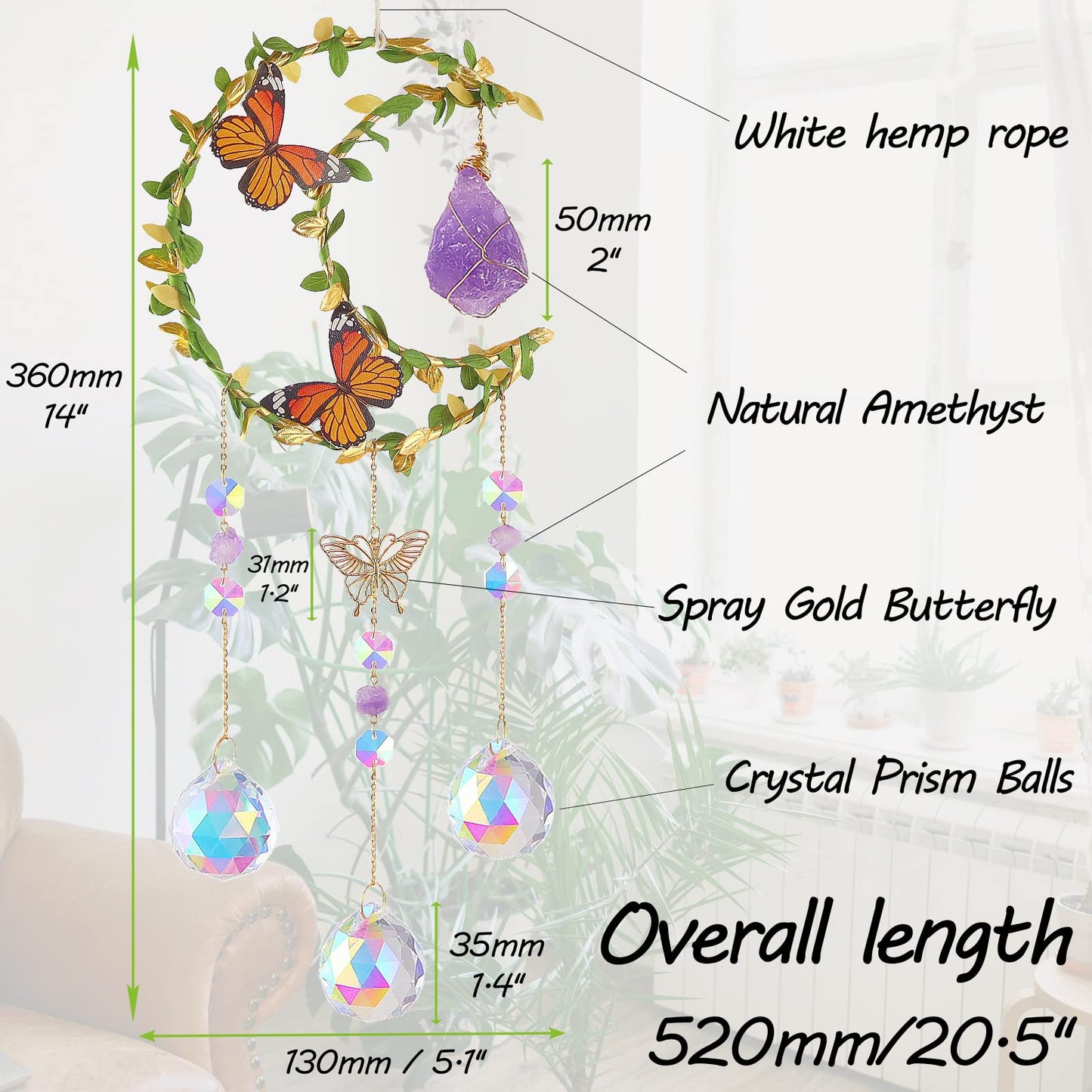 Suncatcher - Amethyst Moon Crystal Sun Catcher Window Hanging, Good Luck Charms Gifts for Women Chrismas Thanksgiving Birthday Crystal
