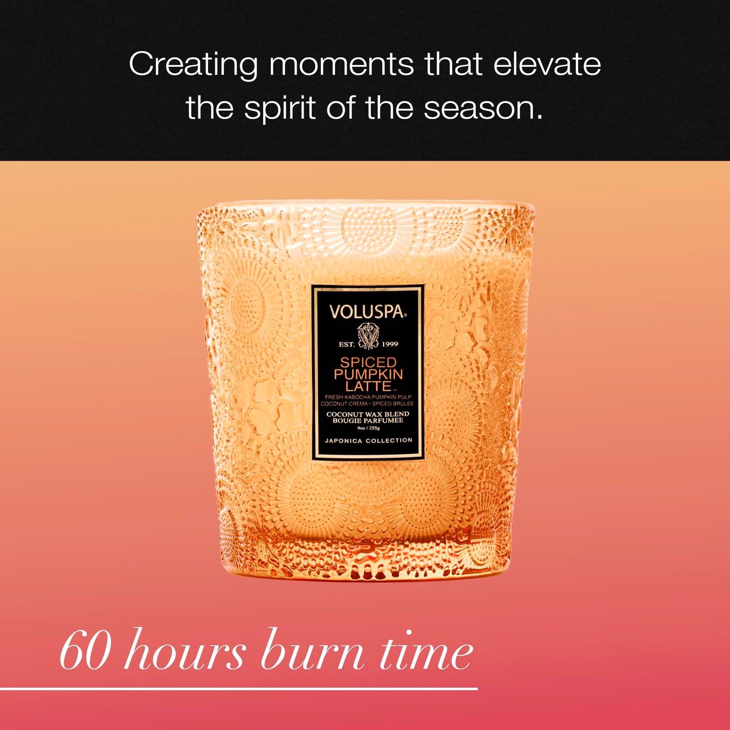 Voluspa Pumpkin Spice Latte Candle, 9 oz, Coconut Wax Blend, Scented Candles for Home, 60 Hour Burn Time, Classic Candle Jars
