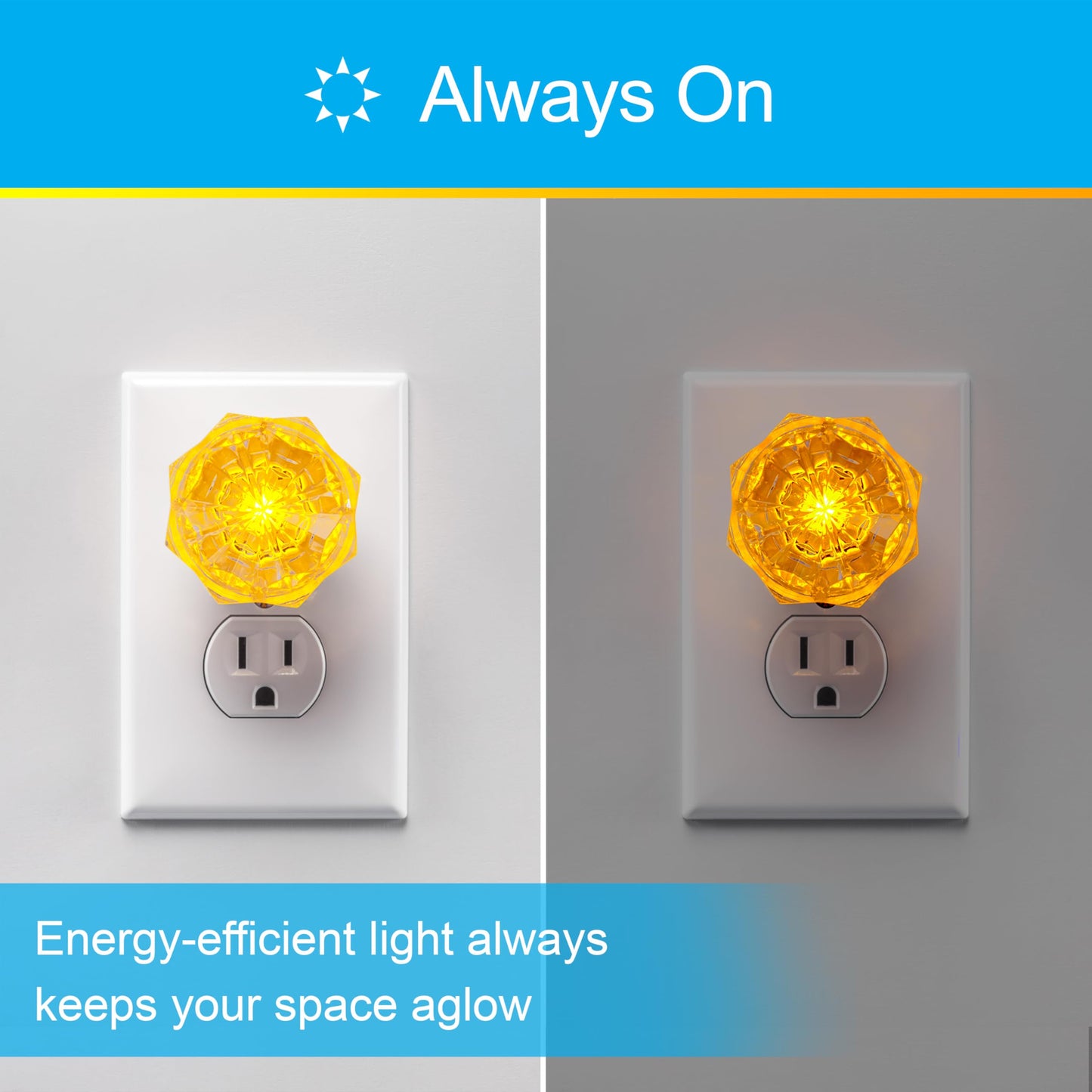 GE SleepLite Jewel LED Night Light, Plug-in, Always on, Amber, UL-Certified, Energy Efficient, Ideal Nightlight for Bedroom, Bathroom, Nursery, Hallway, Kitchen, 11286, 2 Pack