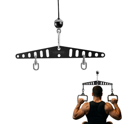 wantiekid Multi-Grip LAT Pull Down Bar Hardened Powder-Coated Finish, 360° Rotating Stainless Steel Adapter, Neutral & Wide Grip Spreader Bar for Pulley System Gym & Cable Machines(16in)