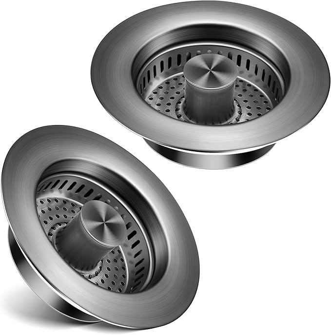 Kitchen Sink Drain Strainer 2 Pack, 304 Stainless Steel Pop Up Sink Stopper