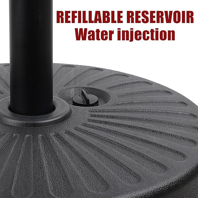 50LBS Round Umbrella Base Water Filled with Steel Umbrella Holder, Heavy Duty Fillable Umbrella Base Stand for Outdoor, Patio, Lawn, Garden (Black) (Stripes)