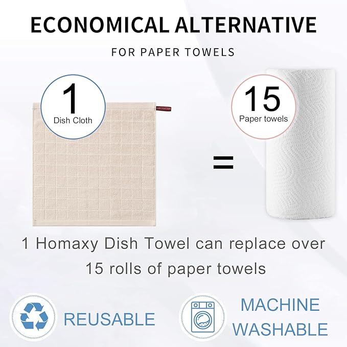 Homaxy 100% Cotton Terry Kitchen Dish Cloths, Ultra Soft and Absorbent Dish