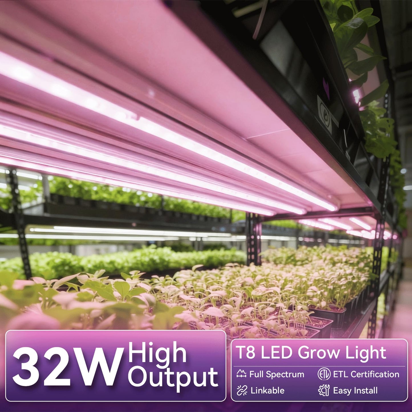 Elaruslux 6 Pack 4FT Plant Grow Light,T8 Pinkish White Full Spectrum, with ON/Off Switch & Timed Function,Aluminum Reflector, Linkable,Plant Growing Lamp Fixture for Greenhouse Indoor