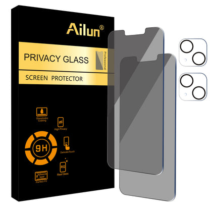 Ailun 2Pack Privacy Screen Protector Compatible for iPhone 14 Pro Max [6.7 inch] + 2 Pack Camera Lens Protector, Anti Spy Private Tempered Glass Film, Case Friendly, [9H Hardness] - HD