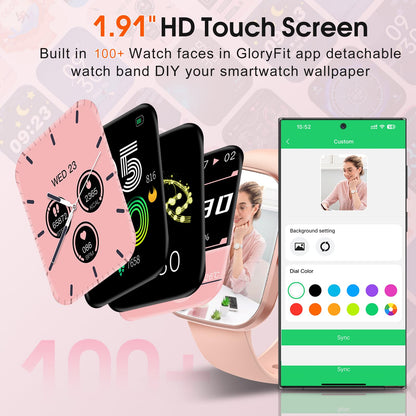Smart Watch, 1.91" HD Screen Smartwatch for Men Women(Answer/Make Call), Fitness Watch with Heart Rate/Sleep Monitor/Steps Monitor, 110+ Sports Modes, IP68 Waterproof Activity Trackers Pink