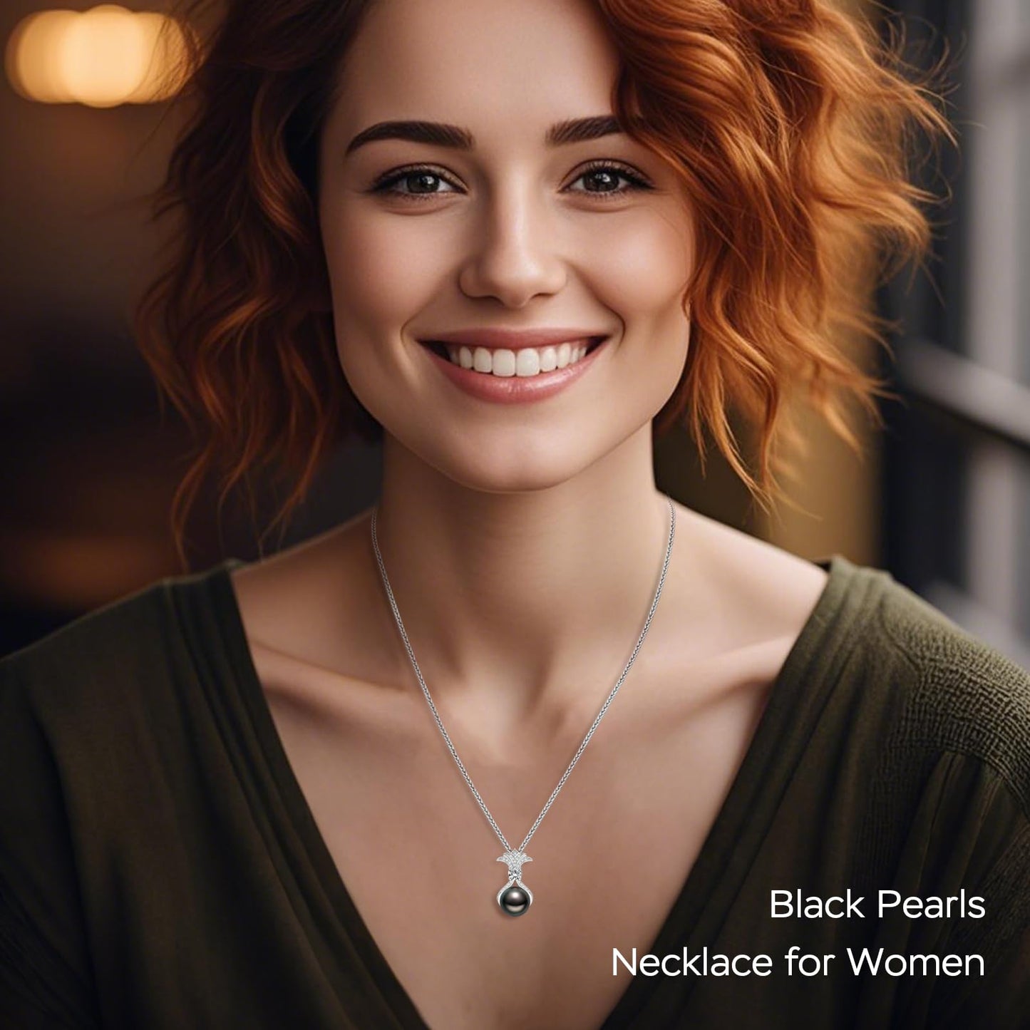 Pearl Necklaces for Women, Anniversary Birthday Gifts for Wife, Mom, Dauhter, Girlfriend, Grandma (Black 9-10mm)