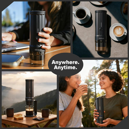 Citrigrain Portable Espresso Machine, Self-Heating Travel Coffee Maker with Fast Charging USB-C & Carrying Bag & Stand, for Ground Coffee & NS Capsules, for Camping, Hiking, RV, Office