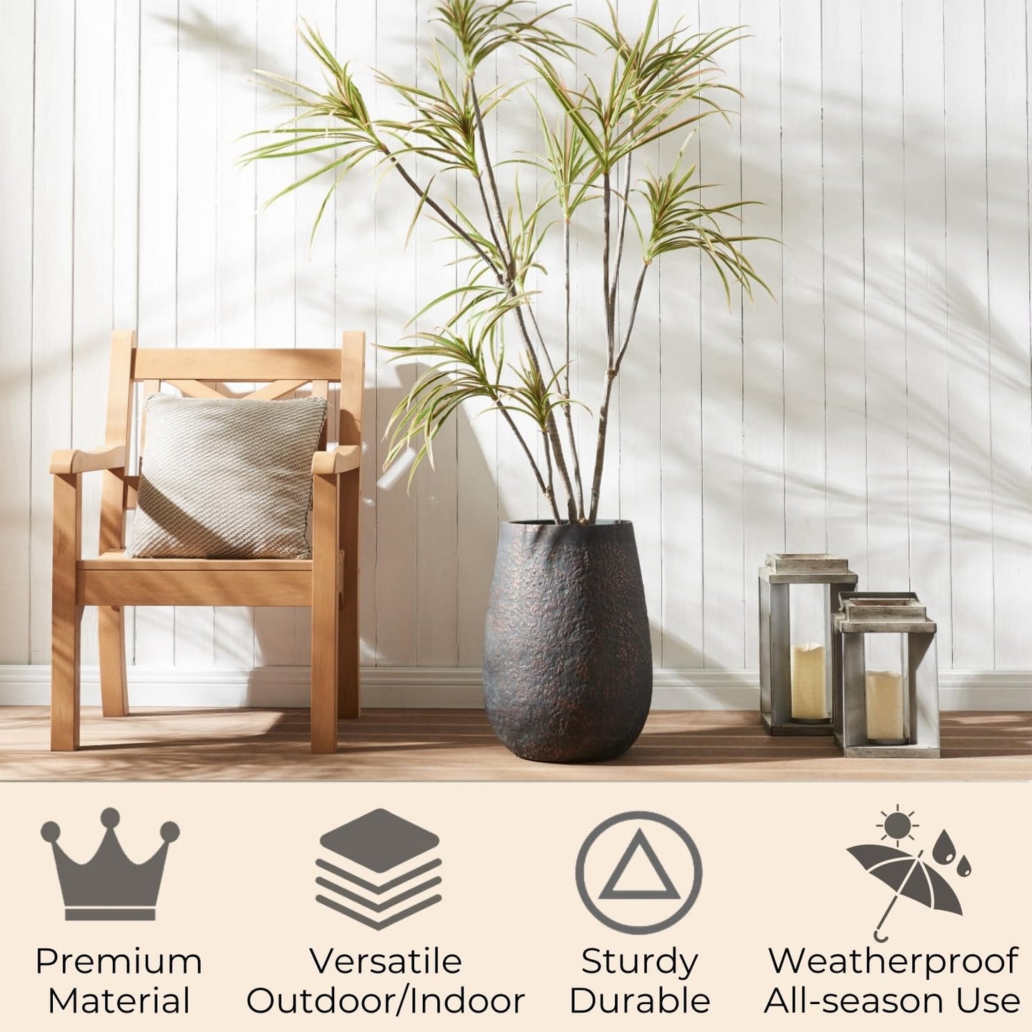 Wallowa 20" H Weathered Concrete Tall Planter, Black Large Outdoor Indoor Decorative Flower Pot with Drainage Hole, Modern Round Style for Home, Garden, Patio, Courtyard, Bronze Rust with Green Tone