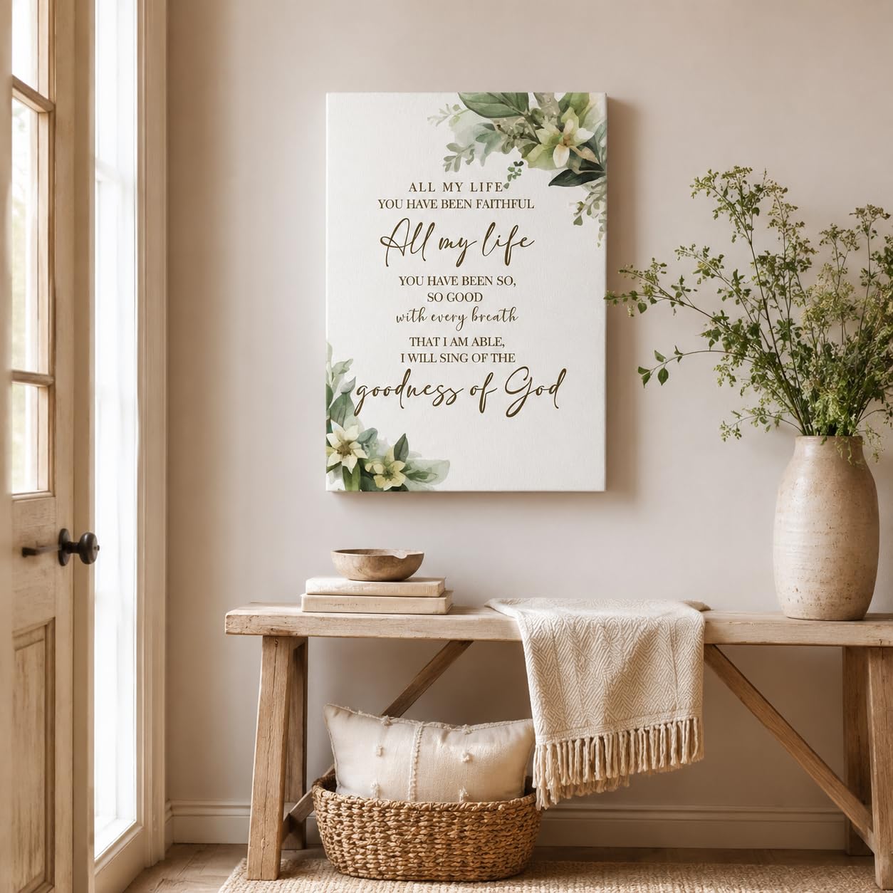 Goodness of God Bible Verse Canvas Wall Art, Christian Scripture Wall Decor, Inspirational Religious Framed Artwork for Living Room Bedroom Home Decoration 12x16 Inch