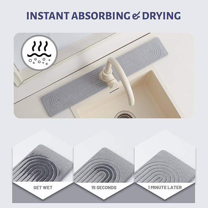 Stone Faucet Mat for Kitchen Sink，Super Absorbent Diatomite Fast Drying Stone