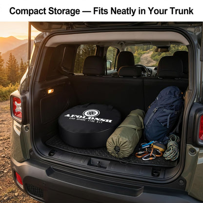 Spare Tire Kit Compatible with 2018-2023 Jeep Renegade | 145/85R18 Compact Donut Spare | Complete Roadside Kit Includes Scissor Jack, Lug Wrench & Storage Bag – Fits Under Trunk Floor
