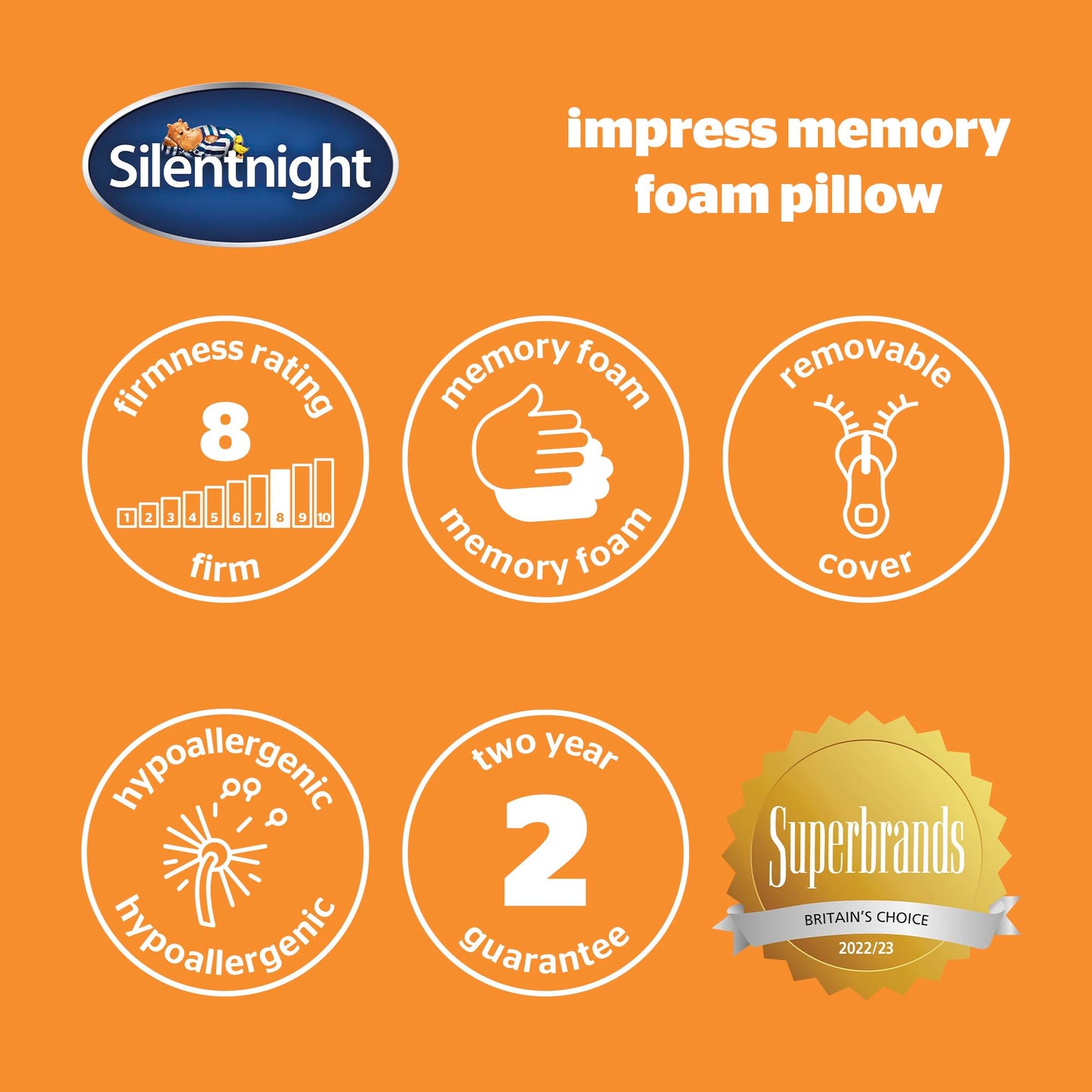 Silentnight Memory Foam Pillow – Orthopedic Pillow for Shoulder and Neck Pain Relief and Support – Hotel Quality Memory Foam Bed Pillow Machine Washable Cover for Back Stomach and Side Sleepers – Firm