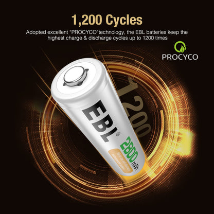 EBL Rechargeable AA Batteries 4 Pack, Precharged Double A Battery 2800mAh and AA AAA Battery Charger with Foldable Wall Plug