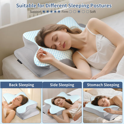 Cervical Neck Pillow - Ergonomic Side Sleeper Pillow for Pain Relief, Cooling Cervical Pillow for Sleeping, Contour Orthopedic Memory Foam Pillows for Back Stomach Sleepers