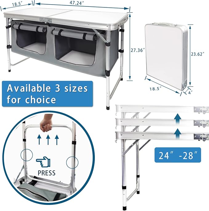 Folding Camping Table with Storage Aluminum Lightweight Camp Table Height