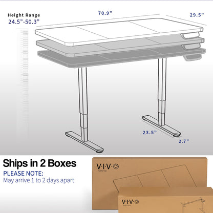 VIVO Electric 71 x 30 in Dual Motor Rustic Sit Stand Desk, Memory Height Adjustment, 2B Series, Vintage Brown Top Black Frame, DESK-KIT-2B7N