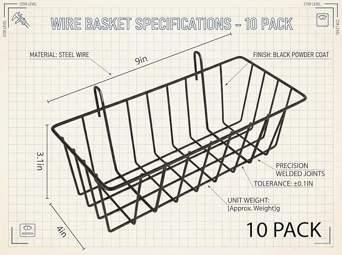 10 PCS Wire Baskets Wall Grid Panel Hanging Wire Basket Hanging Wall Baskets No